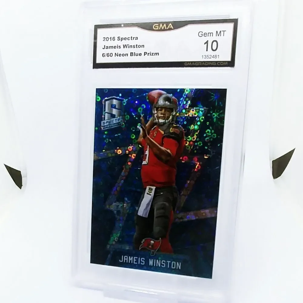 2016 Spectra Jameis Winston Neon Blue Prizm 6/60. GMA 10